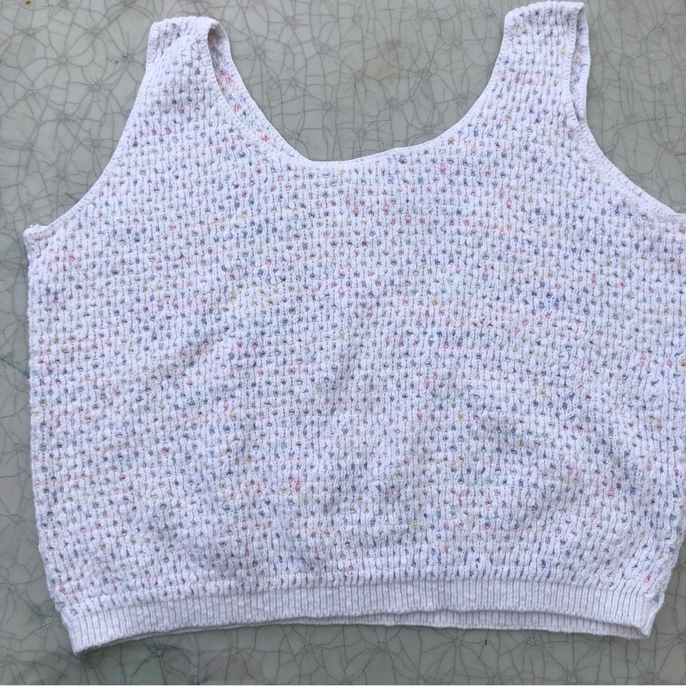 SOLD Vintage 90s The Villager White & Rainbow Knit Tank Top Sweater, Y2K - Picture 5 of 7